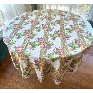 Vintage 60s curtain, fruits and kitchenware, retro kitchen, single panel